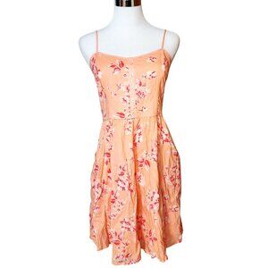 Lauren Conrad Peach Floral Spaghetti Strap Dress Size 8 Lined Pockets